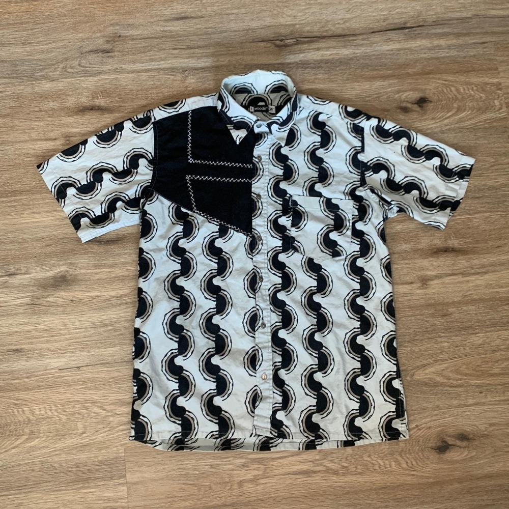 Vintage Woodin Geometric Abstract Button Down Shirt - African - Size Medium Mens